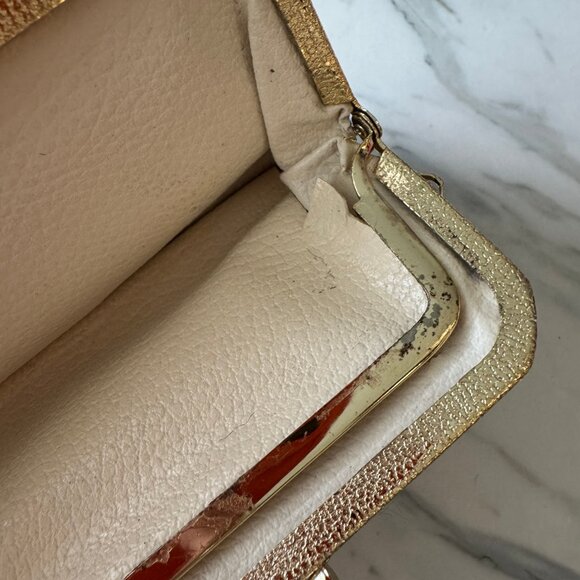 VINTAGE 2 LAYER DIVIDER DOUBLE LAYER GOLD COLORED COIN PURSE EMBROIDER - Picture 7 of 16